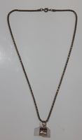 Black and White Enamel Gold Tone Metal Pendant 18" Chain Necklace