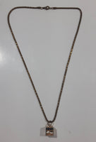 Black and White Enamel Gold Tone Metal Pendant 18" Chain Necklace