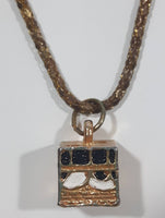 Black and White Enamel Gold Tone Metal Pendant 18" Chain Necklace