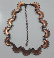 Vintage Renoir Black Enamel Crescents Copper Metal 13" Long Necklace Signed