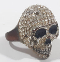 Clear Sparkling Rhinestone Skull Shaped Metal Ring