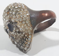 Clear Sparkling Rhinestone Skull Shaped Metal Ring