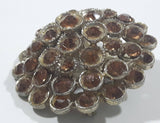 Vintage Circular Layered Brown Rhinestone Brooch Pin