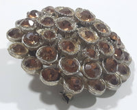 Vintage Circular Layered Brown Rhinestone Brooch Pin