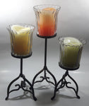 Metal and Glass Candle Holder Stands with Colored Candles 10" to 14" Set of 3