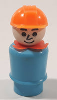 Vintage Fisher Price Little People Construction Worker Blue with Orange Hat 2 1/4" Tall Plastic Toy Figure