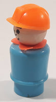 Vintage Fisher Price Little People Construction Worker Blue with Orange Hat 2 1/4" Tall Plastic Toy Figure