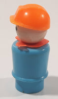 Vintage Fisher Price Little People Construction Worker Blue with Orange Hat 2 1/4" Tall Plastic Toy Figure