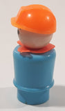 Vintage Fisher Price Little People Construction Worker Blue with Orange Hat 2 1/4" Tall Plastic Toy Figure