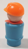 Vintage Fisher Price Little People Construction Worker Blue with Orange Hat 2 1/4" Tall Plastic Toy Figure