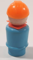 Vintage Fisher Price Little People Construction Worker Blue with Orange Hat 2 1/4" Tall Plastic Toy Figure