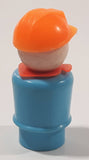 Vintage Fisher Price Little People Construction Worker Blue with Orange Hat 2 1/4" Tall Plastic Toy Figure