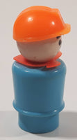 Vintage Fisher Price Little People Construction Worker Blue with Orange Hat 2 1/4" Tall Plastic Toy Figure