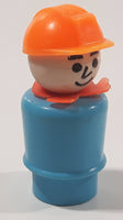 Vintage Fisher Price Little People Construction Worker Blue with Orange Hat 2 1/4" Tall Plastic Toy Figure