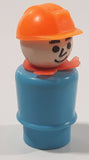 Vintage Fisher Price Little People Construction Worker Blue with Orange Hat 2 1/4" Tall Plastic Toy Figure