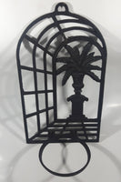 Cast Iron Palm Tree Themed 16 3/4" Tall Planter Flower Pot Holder Wall Hanging