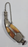 Beautiful Antique 1820s to 1830s 19th Century Gun Powder Flask Cow Horn Bone Style Encased in Metal with Chain