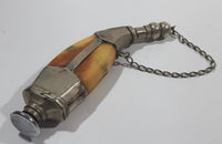 Beautiful Antique 1820s to 1830s 19th Century Gun Powder Flask Cow Horn Bone Style Encased in Metal with Chain