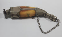 Beautiful Antique 1820s to 1830s 19th Century Gun Powder Flask Cow Horn Bone Style Encased in Metal with Chain