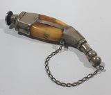 Beautiful Antique 1820s to 1830s 19th Century Gun Powder Flask Cow Horn Bone Style Encased in Metal with Chain