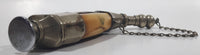 Beautiful Antique 1820s to 1830s 19th Century Gun Powder Flask Cow Horn Bone Style Encased in Metal with Chain