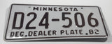 1982 Minnesota Dec Dealer Plate Dark Brown Letters White Metal License Plate Tag D24 506