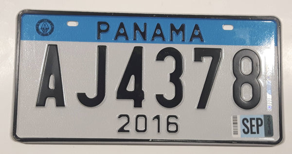 Rare 2016 Panama Black Letters Blue and White Metal License Plate Tag AJ4378