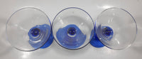 Set of 3 Vintage Clear Bowl Blue Bent Stem Martini Glasses