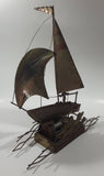 Vintage Tin Metal Sail Boat Ship 10" Long 12 1/2" Tall Music Santoyo Japan Music Box Plays 'Red Sails In The Sunset' Made in Hong Kong Box Not Working