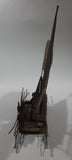 Vintage Tin Metal Sail Boat Ship 10" Long 12 1/2" Tall Music Santoyo Japan Music Box Plays 'Red Sails In The Sunset' Made in Hong Kong Box Not Working