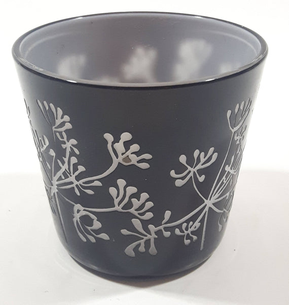 Black Engraved Flowers Glass 2 1/2" Tall Candle Holder