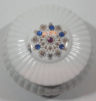 Creazioni Originali Porcelain White With Blue and Red Trinket Box Made in Italy Missing One Stone