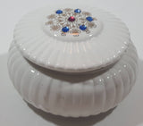 Creazioni Originali Porcelain White With Blue and Red Trinket Box Made in Italy Missing One Stone