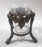 Ornate Metal Footed Base Grape Themed Crackle Glass Candle Holder 6" Tall