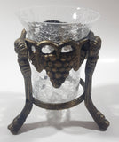 Ornate Metal Footed Base Grape Themed Crackle Glass Candle Holder 6" Tall