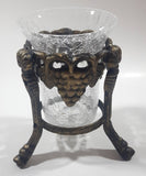 Ornate Metal Footed Base Grape Themed Crackle Glass Candle Holder 6" Tall