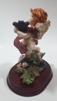 Ave Maria Angel with Harp 6 1/4" Tall Resin Figure on Wood Base