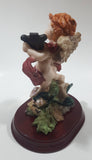 Ave Maria Angel with Harp 6 1/4" Tall Resin Figure on Wood Base