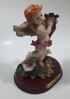 Ave Maria Angel with Harp 6 1/4" Tall Resin Figure on Wood Base