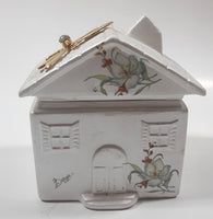 Vintage Berger Dragonfly Rhinestone Ceramic House 4" Tall Trinket Box Made in Italy