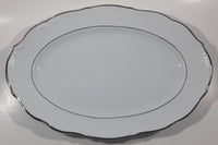 Vintage Walbrzych Silver Trimmed Embossed White Platter China Dish 8 1/2" x 13" Made in Poland