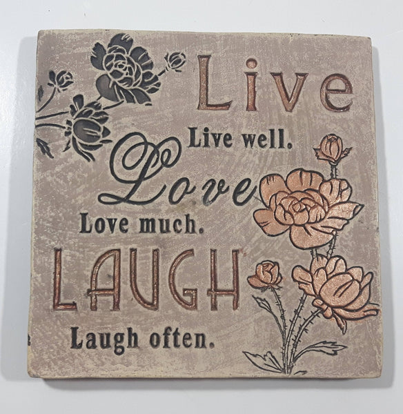 Live Live Well. Love Love much. Laugh Laugh Often Engraved Hand Painted Ceramic Tile 5 3/8" x 5 3/8"