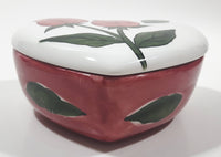 Harry And David Heart Shaped Rose Themed Pink and White Ceramic Trinket Box