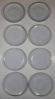 Set of 8 Curtea De Arges Fine Porcelain White with Gold Trim 7 1/2" Diameter China Side Plate Dishes Made in Romania