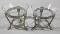 Ornate Metal Footed Base Cone Glass Candle Holder 5 1/4" Tall Set of 2