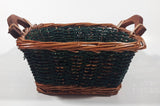 Brown and Green Woven Wicker Basket with Handles 8" x 8"