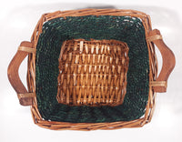 Brown and Green Woven Wicker Basket with Handles 8" x 8"