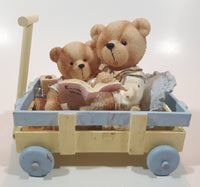 Casa Elite Gift Collection Resin Teddy Bears in Wood Wagon 6 1/4" Long