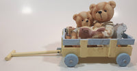 Casa Elite Gift Collection Resin Teddy Bears in Wood Wagon 6 1/4" Long