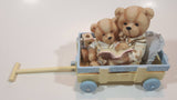 Casa Elite Gift Collection Resin Teddy Bears in Wood Wagon 6 1/4" Long